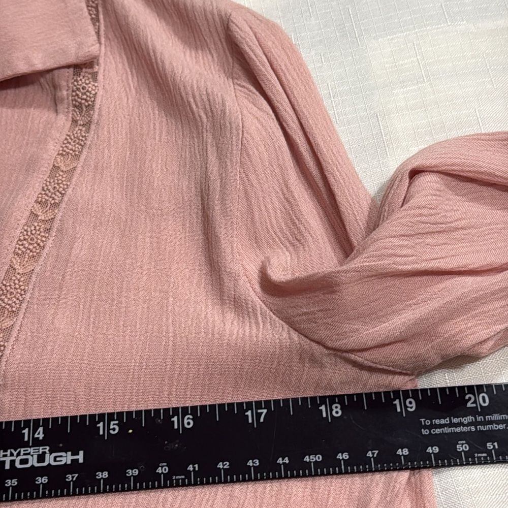 (H1) Gypsies & Moondust WomensButton Up Shirt Pink BellSleeves Tie Lace Trim, XS - Picture 5 of 11